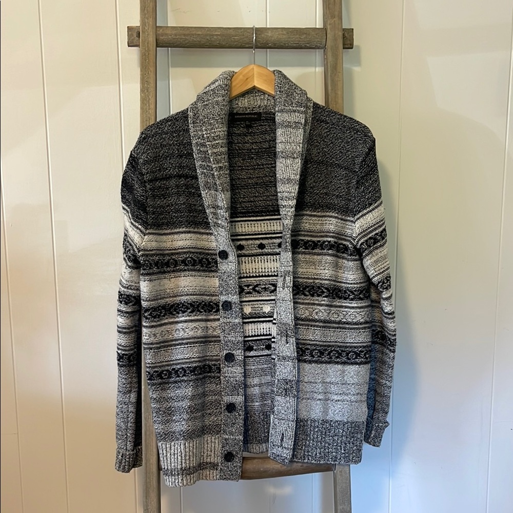 Men's Gray Patterned Cardigan Sweater